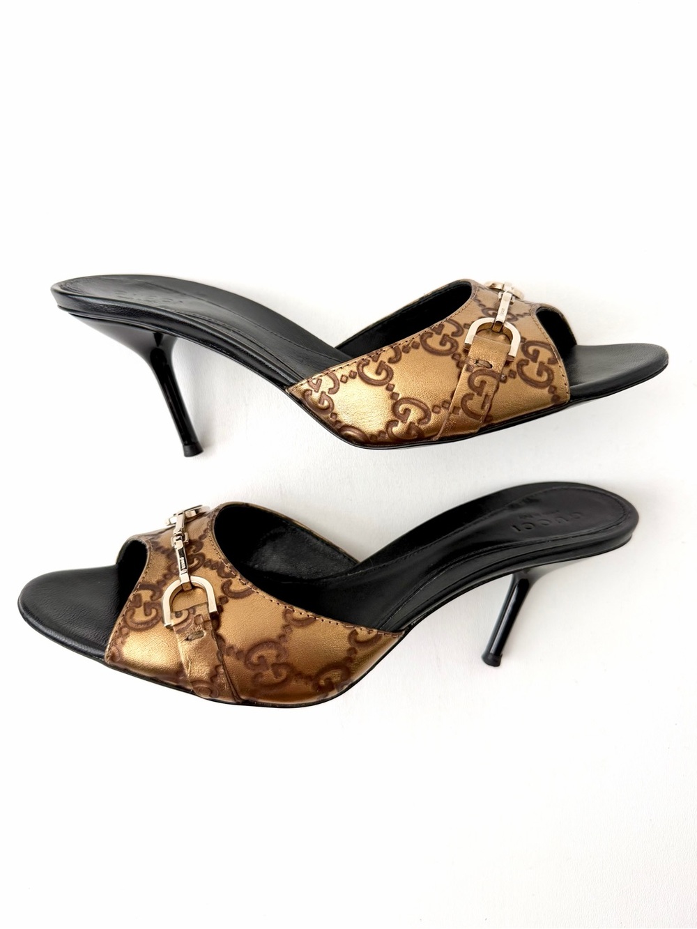 GUCCI | Y2K Guccissima Double G Gold Bronze Horsebit Mules Slip on Heel EU 36.5 - Picture 4 of 15